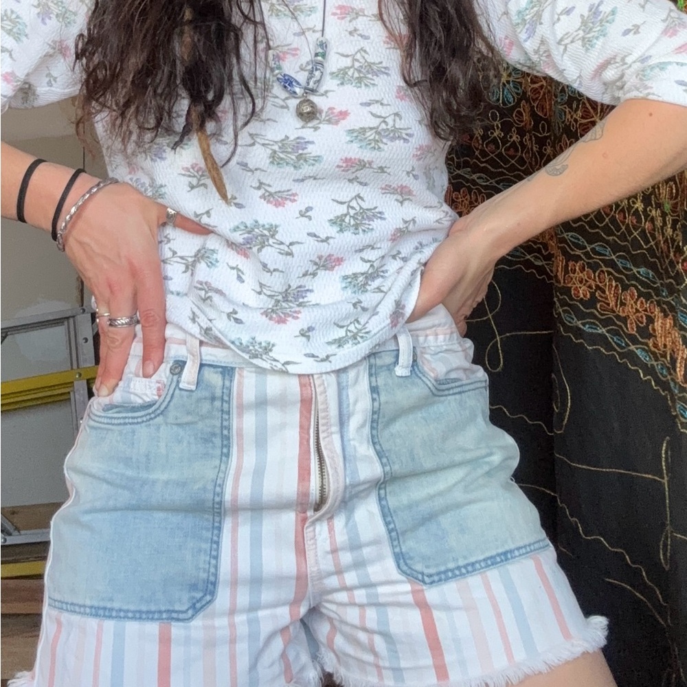 American Eagle Striped Denim Women Shorts
